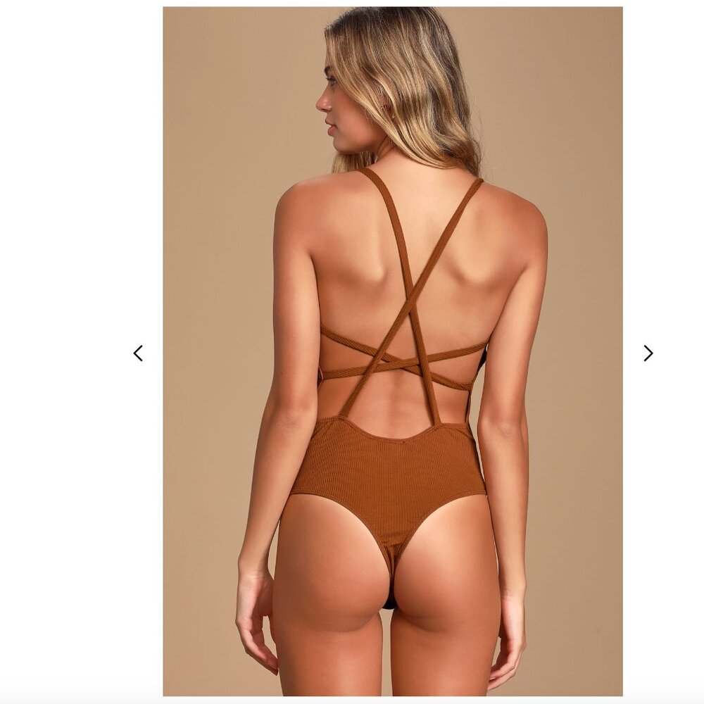 NWT Lulus | Heights Rust Orange Ribbed Strappy Backless Bodysuit L